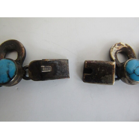 Turquoise Necklace Vintage Sterling Silver 925 Mexico Chunky Choker Stamped 18” - Picture 9 of 10